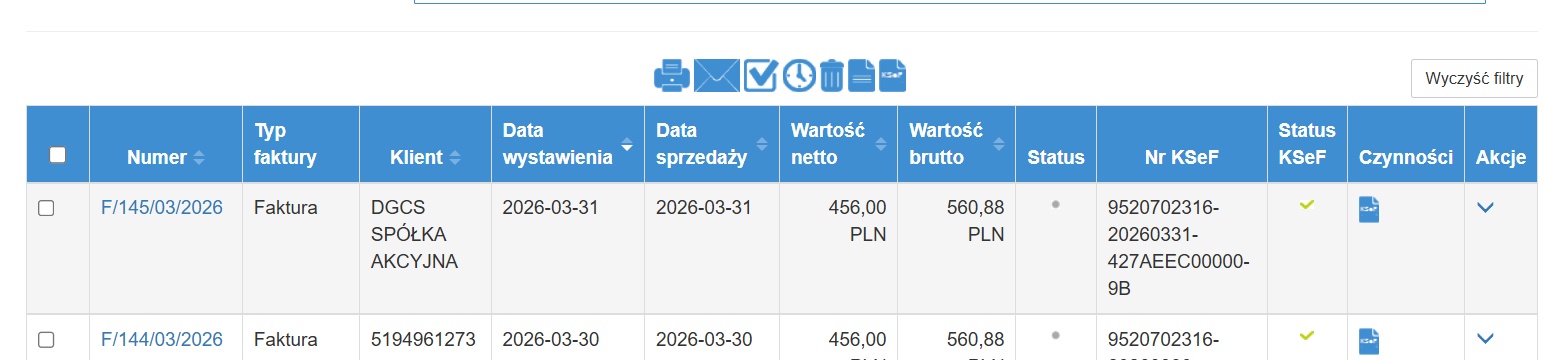 Lista faktur z numerem KSeF